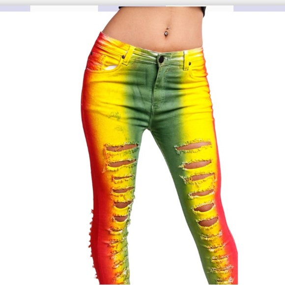 GLORY DENIM Tie Dye Ripped Jean - Red - Yellow - Green  size 15 - Picture 4 of 12